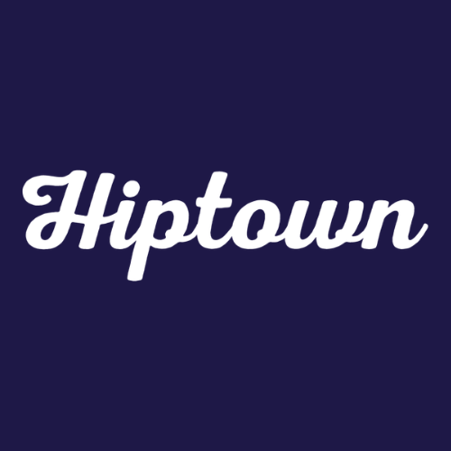 Logo Hiptown blanc sur fond bleu anthracite